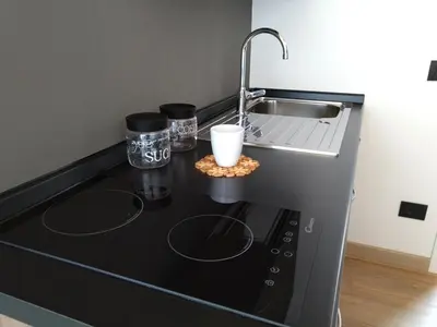 a kitchen with a sink and a counter top at Alpenrooms in Transacqua