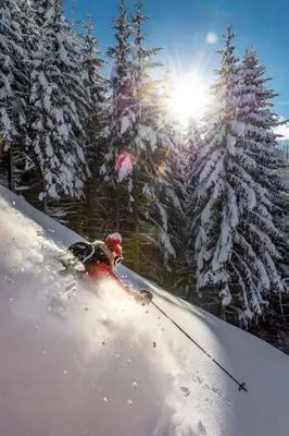 a person is skiing down a snow covered slope at Hotel Monte Civetta in Alleghe