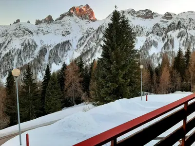 a view of a snow covered mountain with trees at Casa AQ28 sulle piste da sci in Falcade