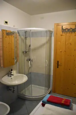 a bathroom with a shower and a sink at Casa Martina in Malosco