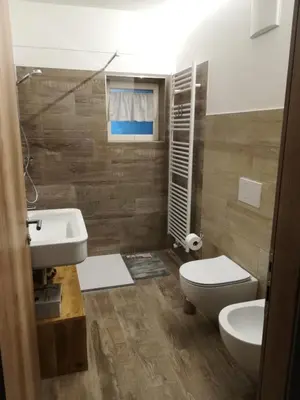 a bathroom with a toilet and a sink at CASA RAINA in Castelfondo