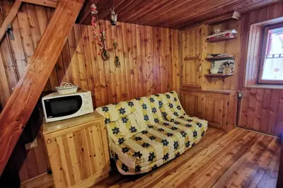 a living room with a couch and a tv at Casa Bel Vedere in Falcade