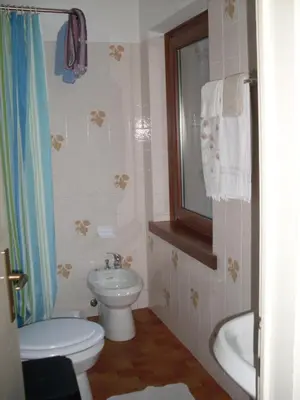 a bathroom with a toilet and a sink and a tub at B&B Astor in Alleghe