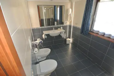 a bathroom with a toilet and a sink at Hotel Edelweiss in Val di Zoldo
