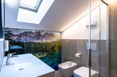 a bathroom with a sink and a toilet at Apartments Rainer - Val Gardena in Ortisei