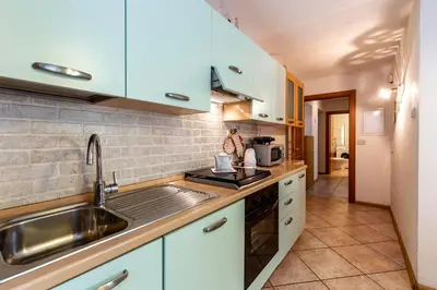a kitchen with a sink and a counter top at Casa Riz in Campitello di Fassa