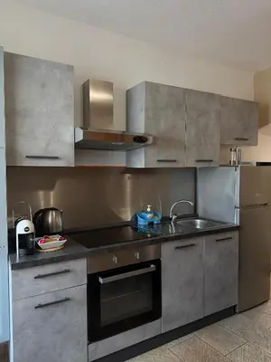 a stainless steel kitchen with a sink and a refrigerator at Appartamento incantevole Fondo Val di Non in Fondo