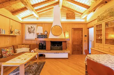 a living room with a couch and a fireplace at Tizzi Home in Alleghe