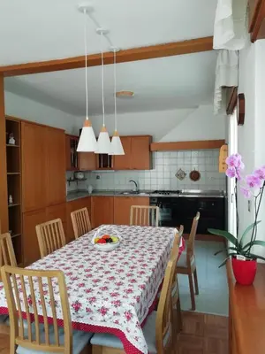 a kitchen and dining room with a table and chairs at 