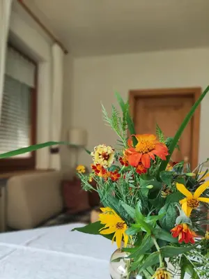 a vase filled with flowers sitting on a table at Maurerhof Apartments Kronplatz in San Lorenzo di Sebato