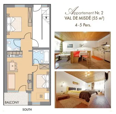 a collage of three pictures of a bedroom and a living room at Appartamenti Pastüres in Colfosco