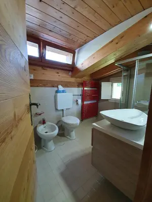 a bathroom with a toilet and a sink and a tub at B&B Cristallo in Cortina dʼAmpezzo