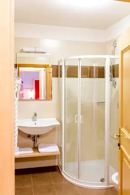 a bathroom with a shower and a sink at Apartments Diamant in Ortisei