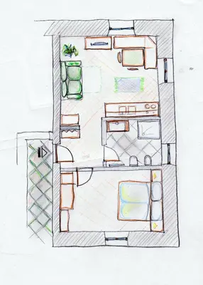 asectional drawing of a house with at B&B Ciastel in San Vigilio Di Marebbe