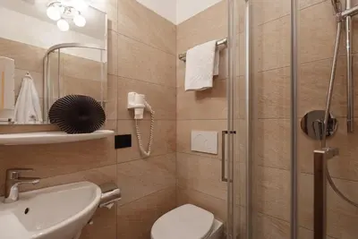 a bathroom with a shower and a toilet and a sink at Chalet Tyrolian Apartments - by Familiaris - Pools 500 meters in Valdaora