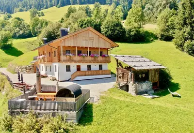 an aerial view of a house in a field at Kröllhof in Vallarga