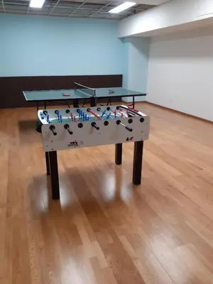 a ping pong table in an empty room at Chalet Scoiattolo Residence Sussy in Falcade
