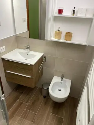 a bathroom with a sink and a toilet at Chalet Scoiattolo Residence Sussy in Falcade