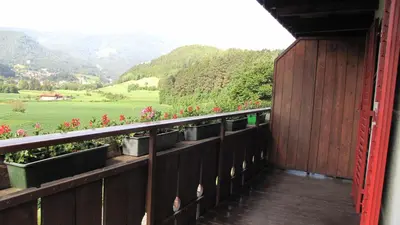 a balcony with flowers in pots on a fence at Blasbichler Appartments in Brunico