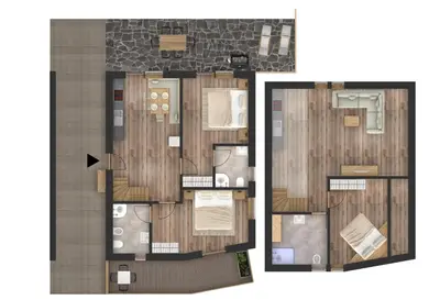 a rendering of a floor plan of a house at Apartments La Rives in Santa Cristina in Val Gardena