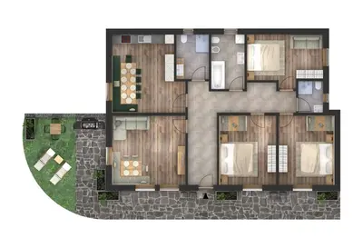 a rendering of a floor plan of a house at Apartments La Rives in Santa Cristina in Val Gardena
