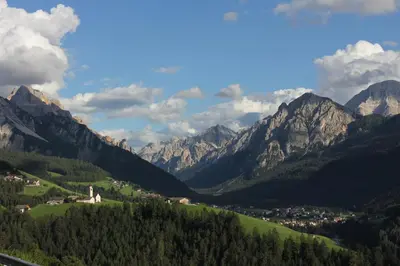 a view of a valley with mountains in the background at B&B Ciasa Brüscia in San Vigilio Di Marebbe