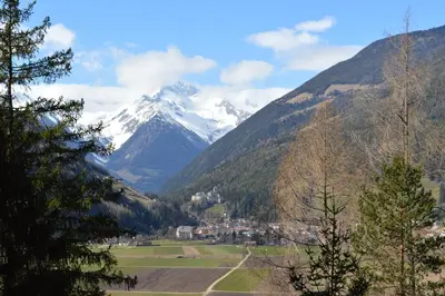 a mountain view of a town in a valley at Lahnerhof in Campo Tures