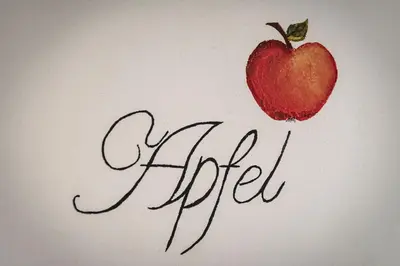 a drawing of an apple with the word eaten at Sigmundhof in Bressanone
