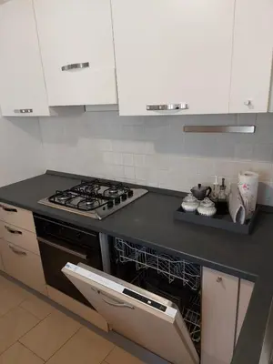 a kitchen with a stove and a dishwasher at Appartamento Al Borgo in Cles