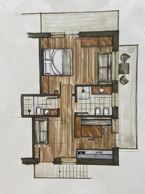 a drawing of a room with at Apartments Mezdi in Santa Cristina in Val Gardena