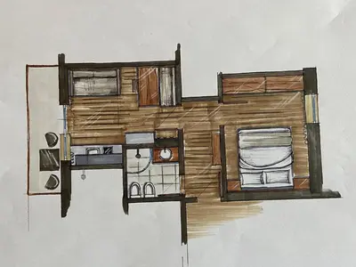arylic drawing of a room with at Apartments Mezdi in Santa Cristina in Val Gardena