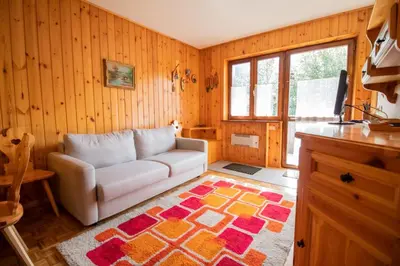 a living room with a couch and a rug at A un passo dagli impianti - Penia di Canazei in Penia