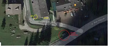 a map of a street with a red circle at A un passo dagli impianti - Penia di Canazei in Penia