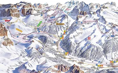 a snow covered mountain with a map of a ski slope at A un passo dagli impianti - Penia di Canazei in Penia