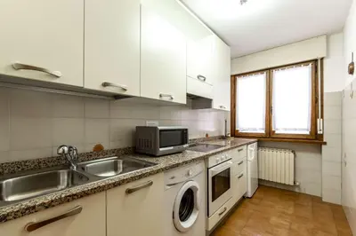 a kitchen with a sink and a washing machine at Des Alpes 3 in Canazei