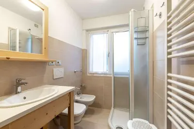 a bathroom with a toilet and a sink and a shower at Des Alpes 3 in Canazei