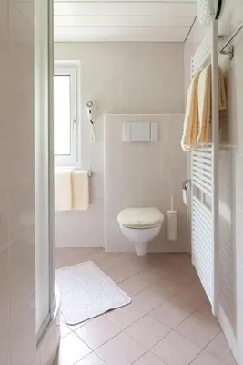 a white bathroom with a toilet and a sink at Apartments UDERA in Selva di Val Gardena