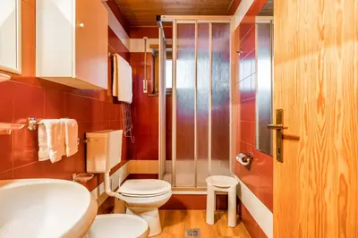 a bathroom with a toilet and a shower at Apartments Antares in Colfosco