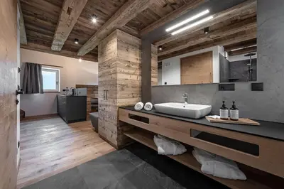 a bathroom with a sink and a toilet at DILIA Chalets & Apartments in Mühlbach