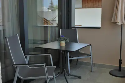a table and two chairs with a plant on it at Apartments Helga in Castelrotto