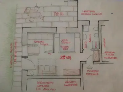 a drawing of a floor plan of a house at Tabiá sui Prá - appartamento monolocale Anna in Falcade