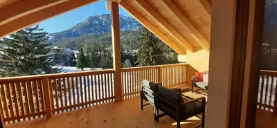 a balcony with a view of a mountain at Editlodge 