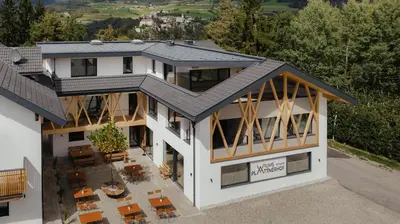 an aerial view of a house with a black roof at Plattnerhof Viums in Naz-Sciaves