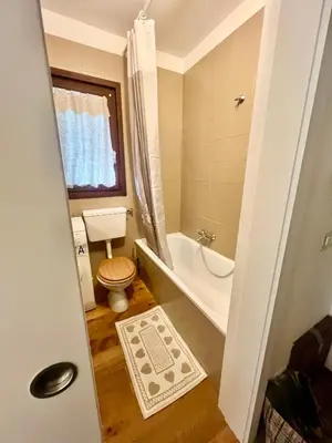 a bathroom with a toilet and a bath tub at Mazzin Raggio di Sole in Campestrin