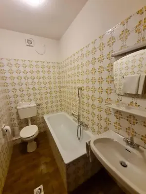 a bathroom with a tub and a toilet and a sink at Gasserhof Bozen in Bolzano
