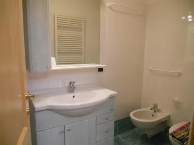 a bathroom with a sink and a toilet at Villetta Giumella in Pozza di Fassa