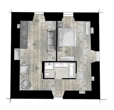 a black and white floor plan of a room at Ansitz Montani Eppan in Appiano sulla Strada del Vino