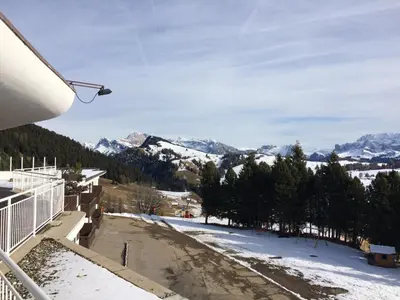a view from the balcony of a snow covered mountain at Appartamento Alpe di Siusi in Alpe di Siusi