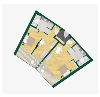 an overhead view of a floor plan of a house at Mühlwaldhof Appartement in Fiumes