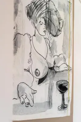 a drawing of a woman with a hat and a pig at Il Florino Maia in Merano